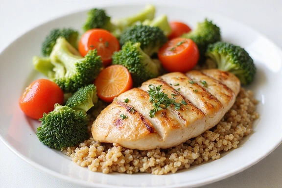 Talerz pełen zdrowych warzyw i białka